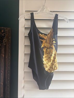 NWT Anthropologie x Onia Kelly Pineapple One-Piece Swimsuit - Black/Gold Size S